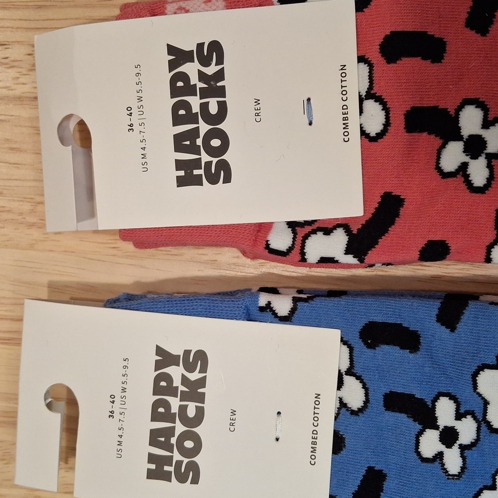 Happy Socks Crew Sock Bundle- Blue & Pink Floral Pattern - Picture 2 of 4